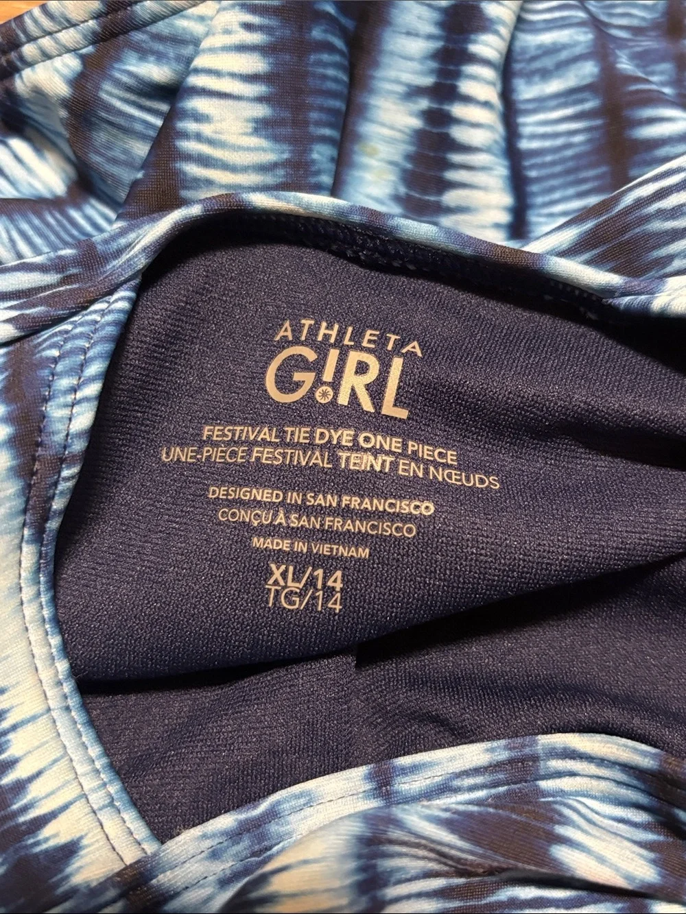 Athleta Girl Blue Patterned Racerback One-Piece Swimsuit